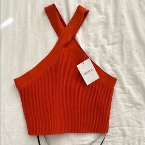 Forever 21 Orange Red Asymmetrical Ribbed Tank Top